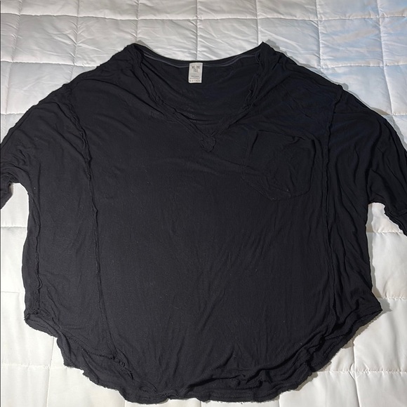 We The Free Tops - Free People We The Free V-Neck Black Ribbed Raw Hemmed Top